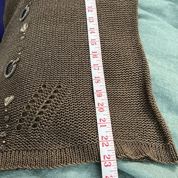 Y2K Vertigo Knit Mesh Sheer Top Womens Brown Beaded Fairy Grunge Vintage - Picture 7 of 7